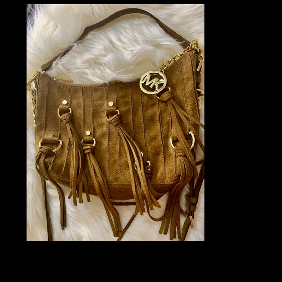 Michael Kors Presley Brown Suede Fringe Tassel Shoulder Bag - Picture 3 of 7